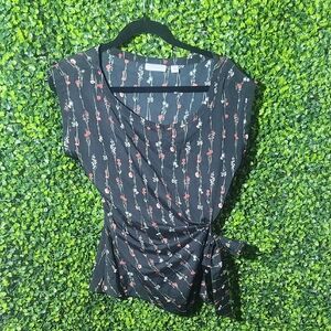 New York & Company Black Floral Wrap Blouse Size Small 3/20/26